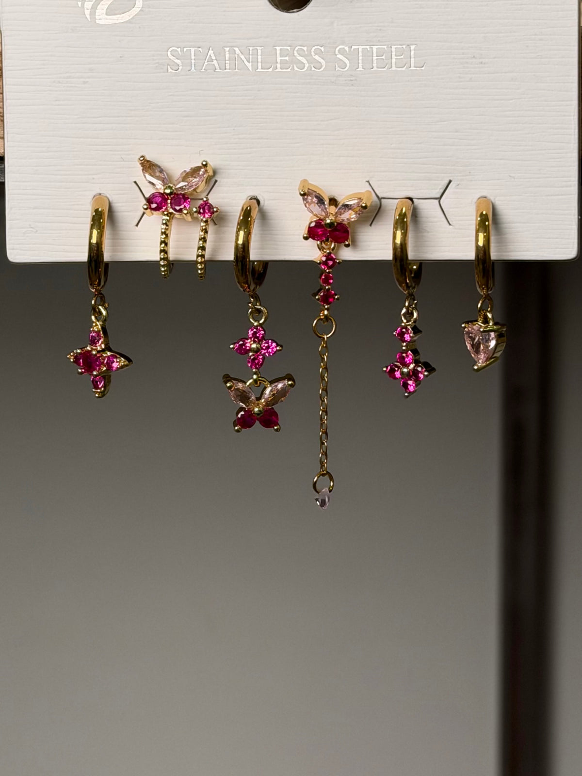 Set Orecchini Farfalla Fucsia - Acciaio