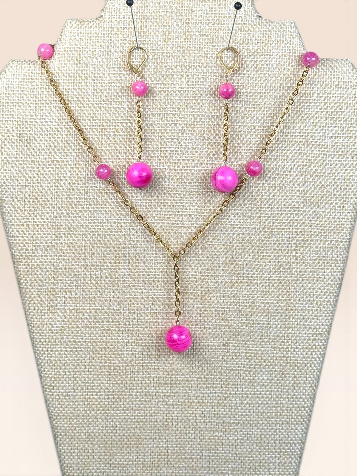Set Collana e Orecchini in Quarzo Rosa