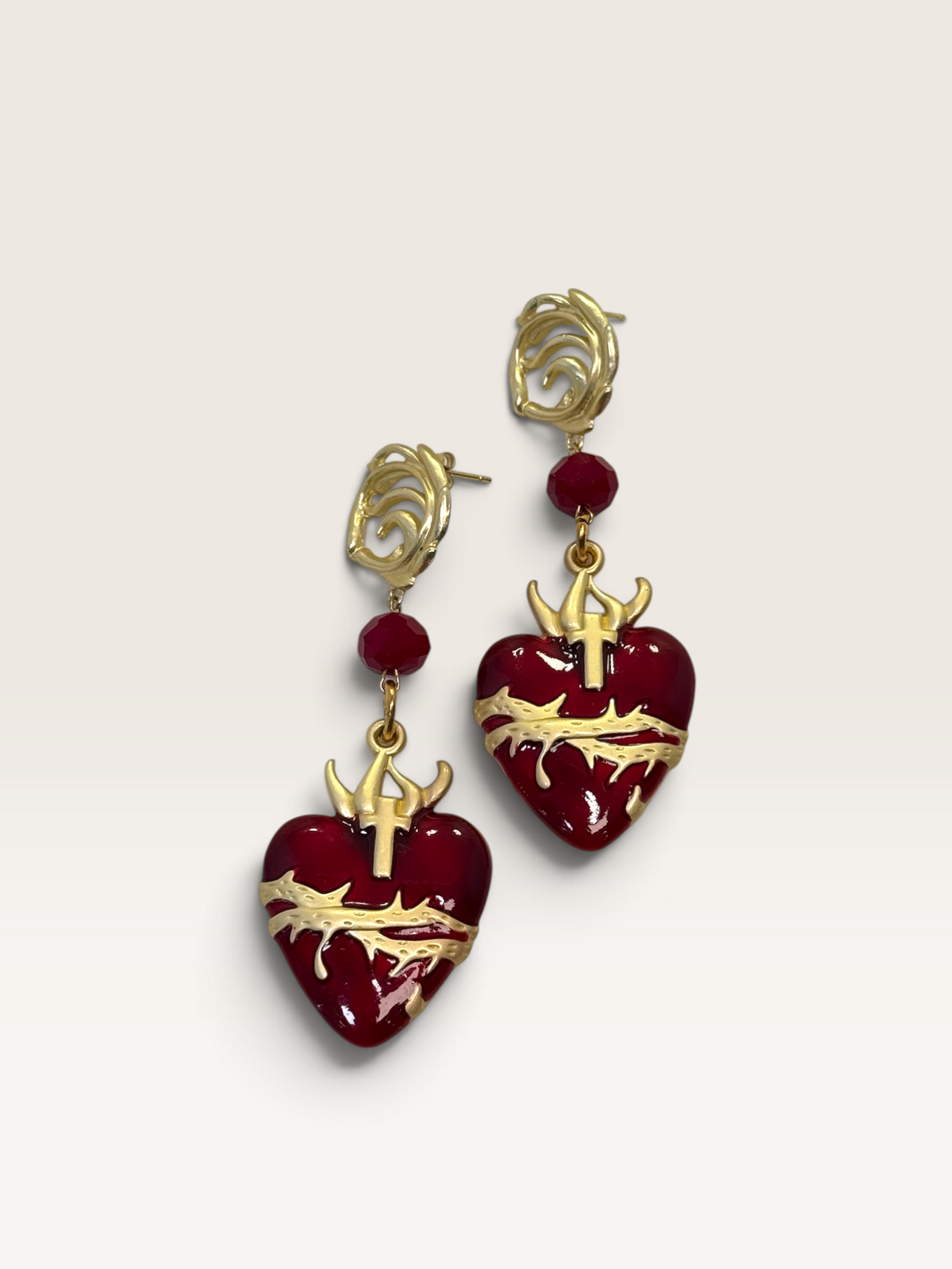Orecchini Sacred Heart - Oro e Rosso Scuro