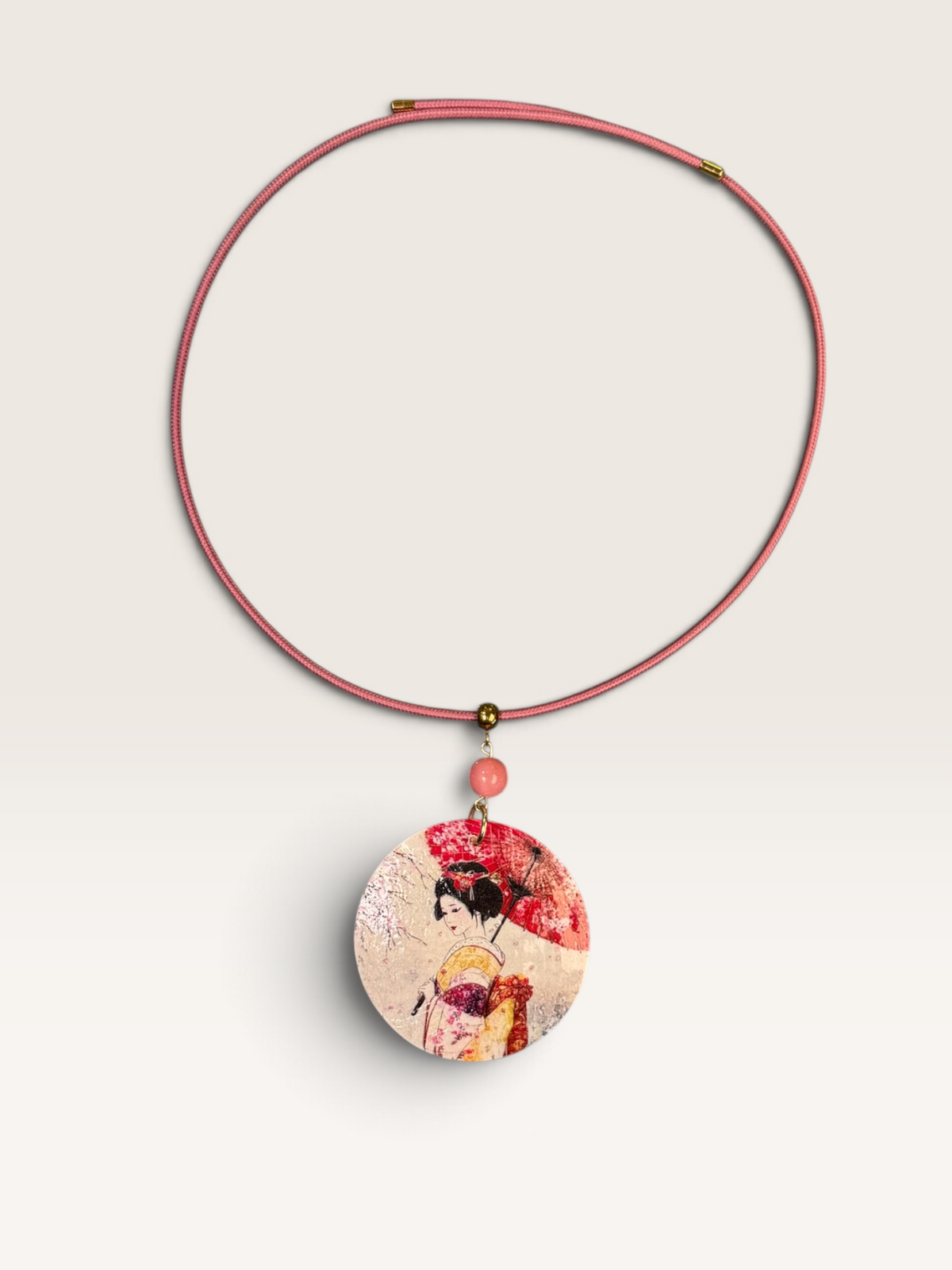Collana Grafica Madreperla e Giada Rosa - Geisha