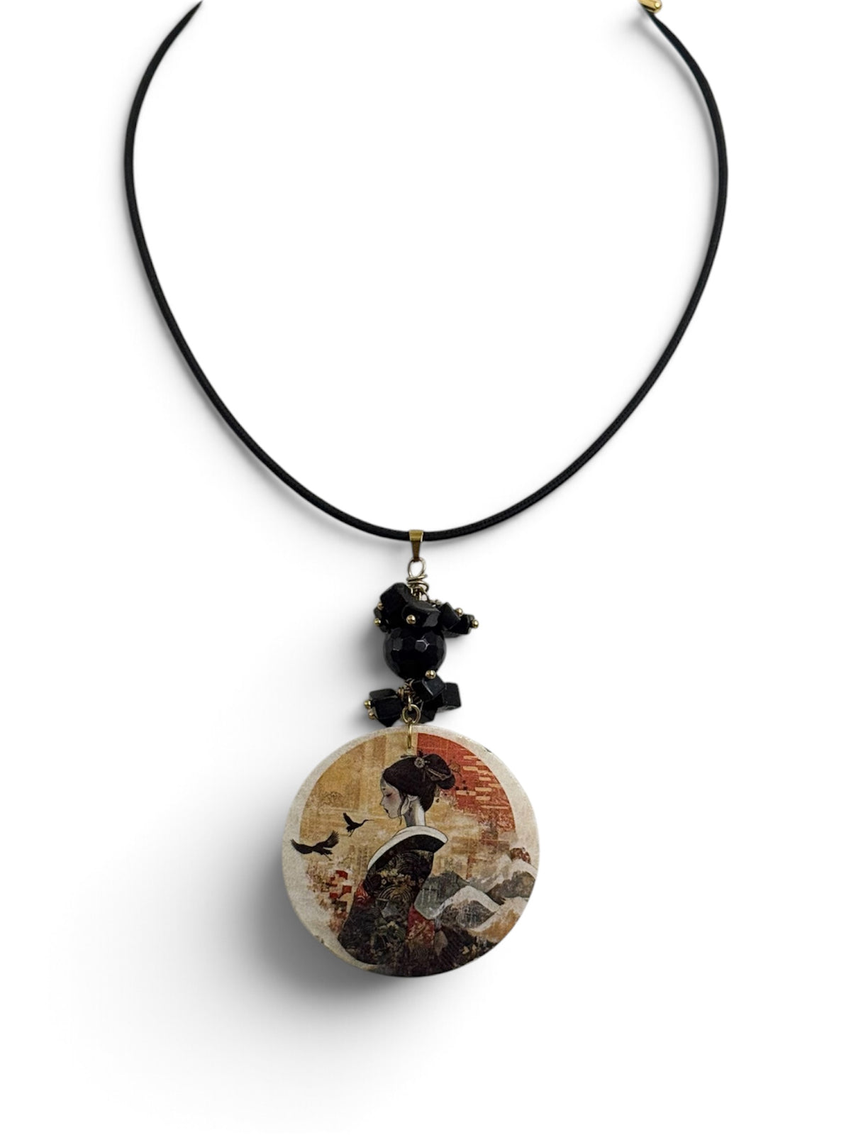 Collana Grafica Geisha - Madreperla e Agata Nera